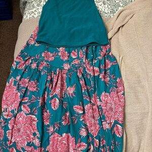 Teal Halter Dress with Pink Floral Pattern